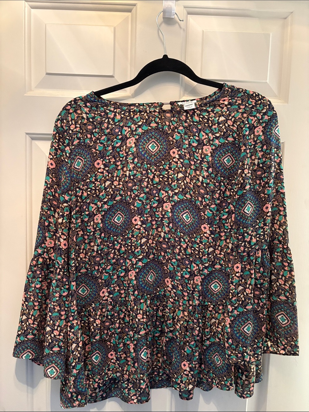 J. Crew Navy Blouse with Teal & Pink Floral Print